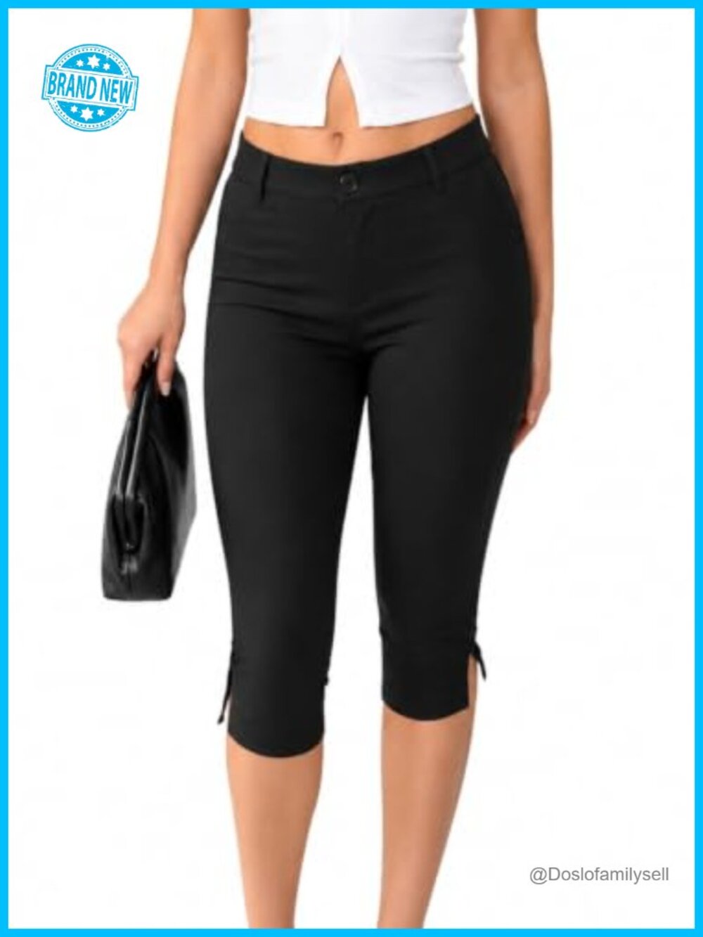 Women's Skinny Capri Pants Stretch Side Slit Hem Cropped Work Pants
